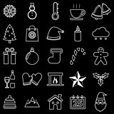 Winter line icons on black background