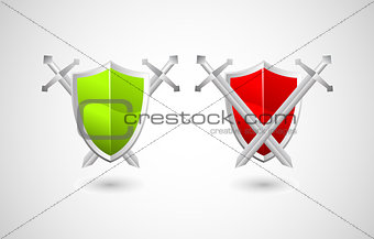 Vector security concept, shield and swords 