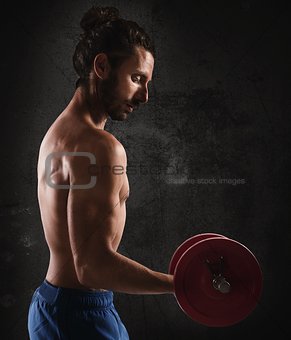 Man training biceps