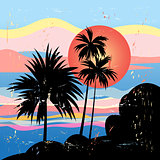 Graphics tropical landscape with palm trees