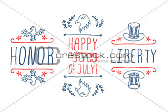 Hand-sketched independence day typographic elements