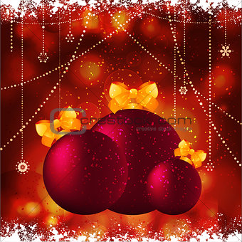 Christmas baubles with bow background