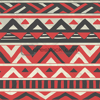 Vector Aztec Tribal Seamless Pattern on Crumpled Paper
