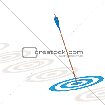 Arrow hitting the center of a blue board