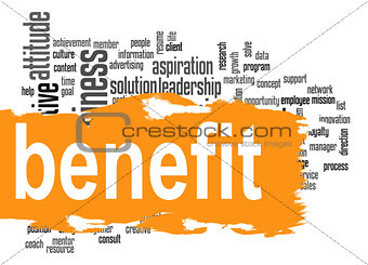Benefit word cloud with yellow banner