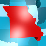 Missouri map on blue USA map