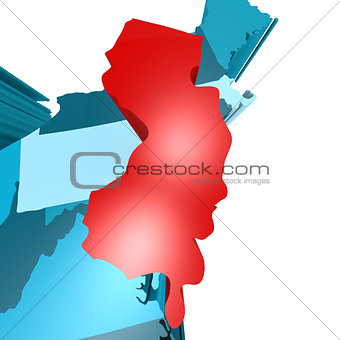 New Jersey map on blue USA map