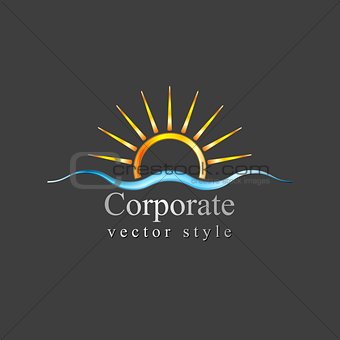 Bright logo. Sun and sea wave