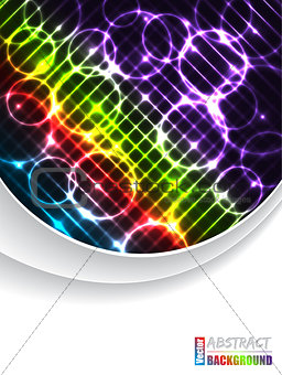 Abstract brochure with rainbow crosses bubbles and gray waves
