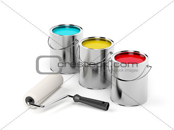 Paint roller and paint canisters