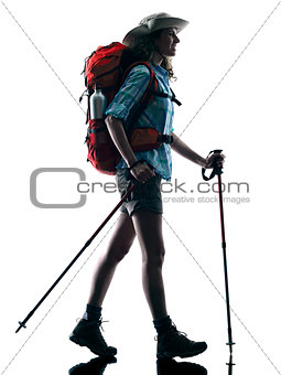 woman trekker trekking nature silhouette walking