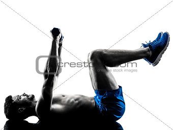 man exercising fitness crunches weights exercises silhouette