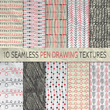 Pen Drawing Seamless Patterns on Crumpled Paper Texture