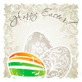 Grungy Easter Background with Decorated Eggs