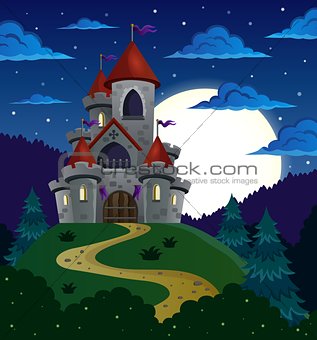 Night scene with fairy tale castle