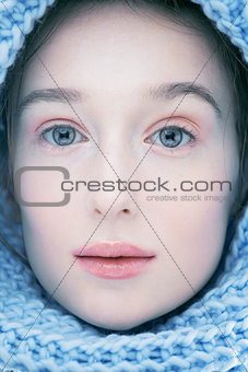 young real blond woman in scarf close up isolated
