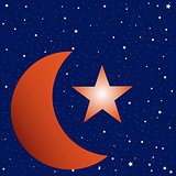 Crescent Moon and Star Studded Sky