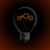 Lightbulb with "gear" sign on a dark background
