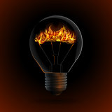 lightbulb with fire isolated on dark background