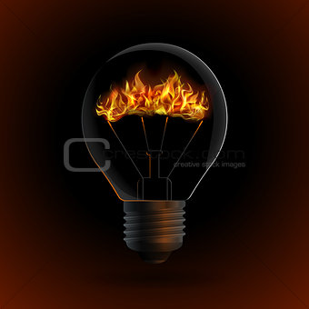 lightbulb with fire isolated on dark background