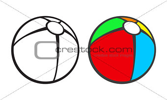 Toy beach ball  for coloring book isolated on white.