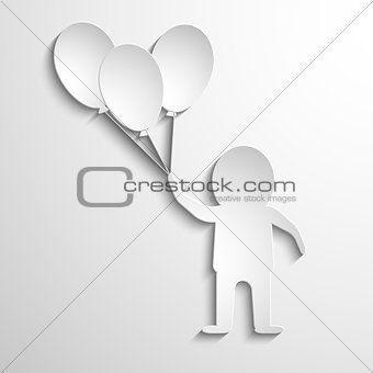 man with balloons in hands. White paper