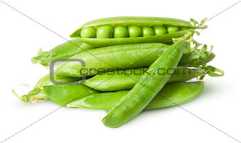 Pile of fresh green peas in the pods
