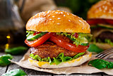 Vegetarian burger with grilled champignon 