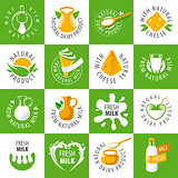large set of vector logos dairy products