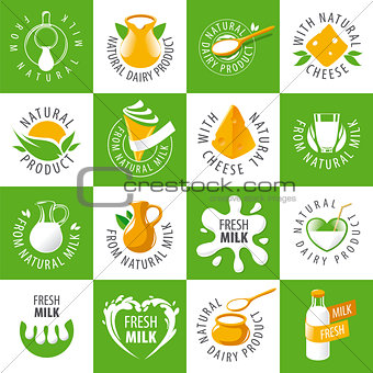large set of vector logos dairy products