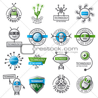 large set of vector logos robots and new technologies
