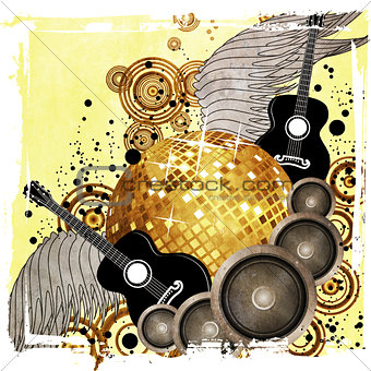 Gold disco ball on yellow background