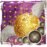 Grunge gold disco ball with wings