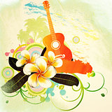 Grunge tropical background with guitar