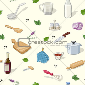Kitchen utensils. Seamless pattern
