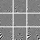Torsion illusion. Op art patterns set. 