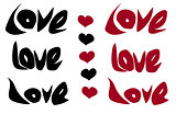love word and heart in black red over white