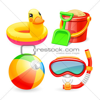 Colorful Beach Toys Icons Set