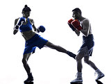 woman boxer boxing man kickboxing silhouette isolated