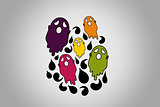 Colorful fantasy ghosts on white background