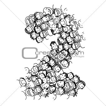 Number two, people crowd, vector alphabet design