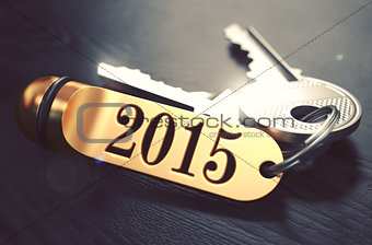 2015 - Bunch of Keys with Text on Golden Keychain.
