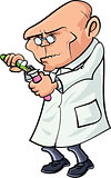 Cartoon scientist mixing chemicals