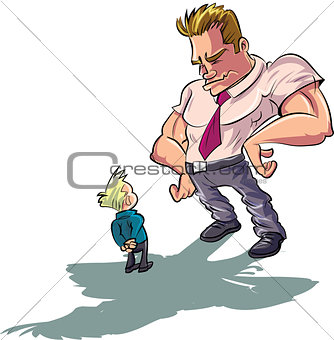 Cartoon man scolding a little boy
