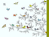 Tree with colorful cute birds