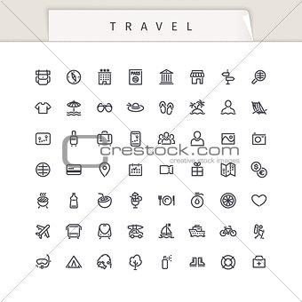 Travel and Vacation Stroke Icons Set