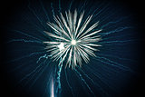 Outbreaks of fireworks in the night sky