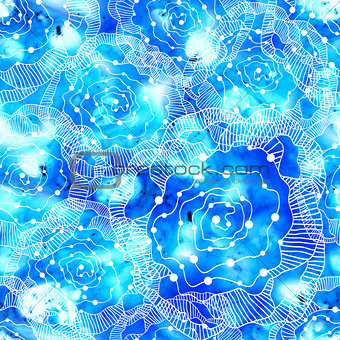 Seamless blue Roses Pattern. Vector, EPS 10