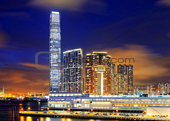 Kowloon office buildings at night