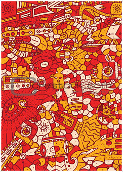 Hand drawn red pattern with different object